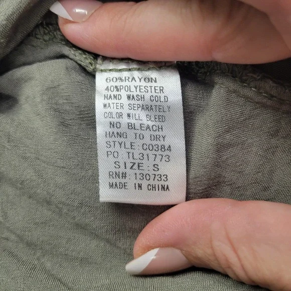 Altar'd State Embroidered Boho Mini Dress Olive Green Bell Sleeve Small C0384 - Picture 7 of 9